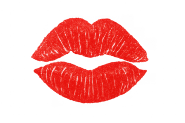 Red lipstick kiss mark on transparent background