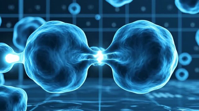 Blue Molecular Structures Connecting Through Cells.