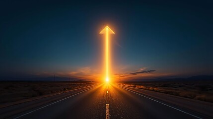 An arrow of light pointing toward the sky above the highway signifying future growth