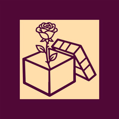 A single rose emerges from an open gift box, symbolizing surprise and beauty