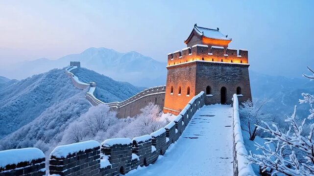 Snow-CoveredGreatWallatNight
