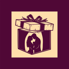 A romantic gift box revealing a loving couple's embrace