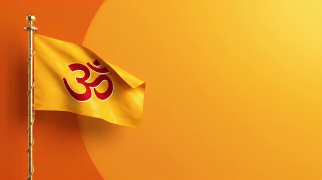 Hanuman Jayanti with Saffron Flag and Om Symbol on Left, Smooth Warm Gradient Background