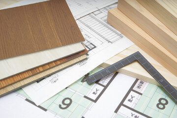 家づくりイメージの建材サンプルと設計図