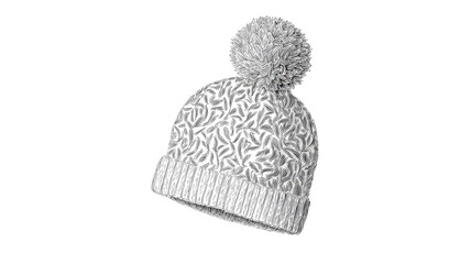  Line art wool beanie with pom pom winter hat cozy fashion accessory warm clothing style isolated on white background