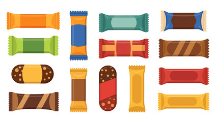 Assortment of Packaged Food Bars Flat Design