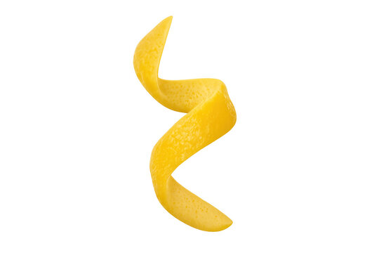 Yellow lemon peel twist spiral on transparent background
