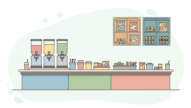Self Serve Beverage Station and Food Counter Area for Cafeteria or Breakroom