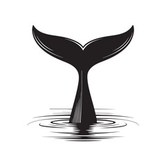 Whale tail in water silhouette vector black color white background (3).eps