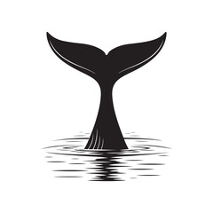 Whale tail in water silhouette vector black color white background (1).eps