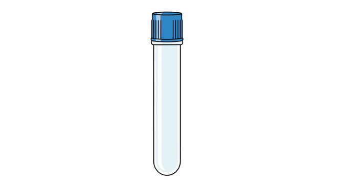 Simple vector illustration of a single empty glass medical test tube with a blue screw cap, isolated on a plain white background.