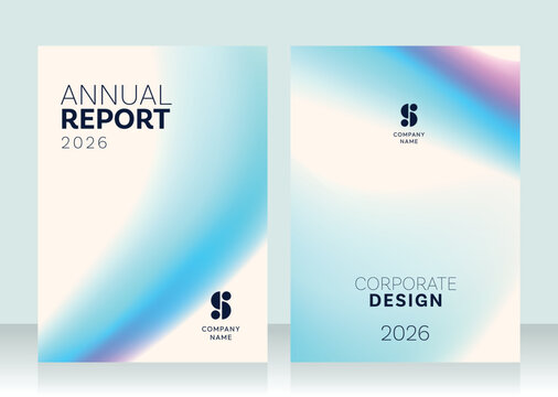 Modern annual report business template with clean corporate design, soft blue gradient cover for professional company presentation and documentation - Powered by Adobe