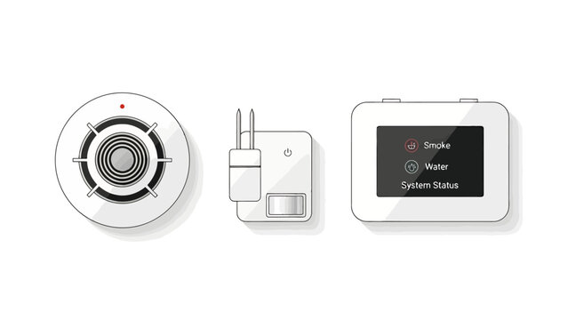 Modern Home Safety Devices Smoke Detector Sensor and Smart Hub Display