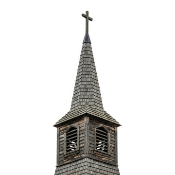 Old Wooden Church Steeple With Cross
