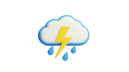 3D Icon: Storm Cloud with Lightning and Raindrops