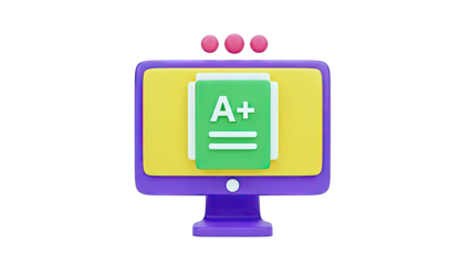 3D Icon of Computer Screen with A+ Grade