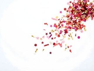Vibrant Red and Gold Confetti on White Background