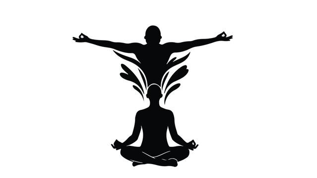 Silhouette of a person meditating, reaching spiritual enlightenment and inner peace
