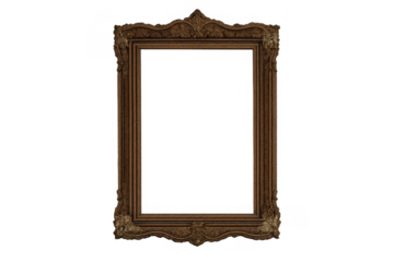 Ornate vintage wooden picture frame with intricate carvings, providing a classic border for art or text on transparent background