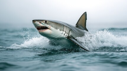 Fototapeta premium Great white shark leaps out of water