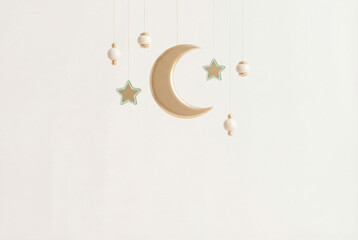 Golden Crescent Moon and Star Islamic Ornaments