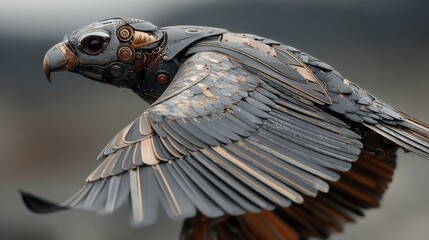 Robot birds of prey used for surveillance or entertainment, smart flying robotic devices, AI-powered avian drones, futuristic animal-like technology, digital predator simulation
