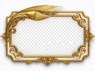 Ornate gold picture frame with intricate baroque detailing and antique vintage charm, featuring elegant flourishes and luxurious craftsmanship, ideal for artwork display, gallery decor, classic interi