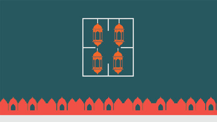 Ramadan lantern vector illustration with geometric border and modern flat design
