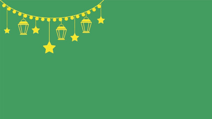 Ramadan vector background with lanterns and stars on green for Islamic celebration