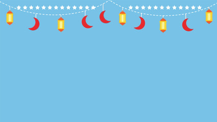 Ramadan vector background with lanterns and crescent moons on blue festive design
