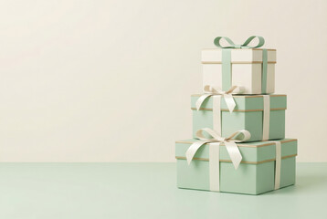 Three stacked gift boxes with elegant ribbons