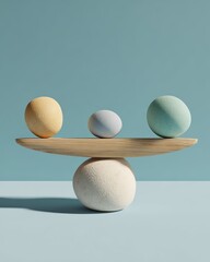 Colorful Spheres on Balance Beam Minimal Soft Tones Balance and Stability Concept Art
