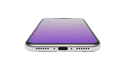 Modern smartphone with purple screen and silver casing on a white background