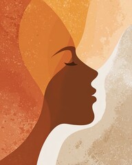 Profile Silhouette of Figure Warm Tone Abstract Background Meditation and Inner Peace Concept Illustration
