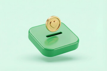 Green Donation Box with Golden Heart Coin