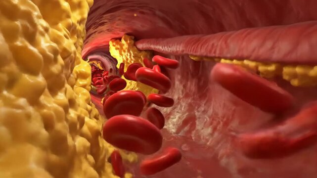 Medical Illustration of Blood Vessel with Cholesterol Buildup.