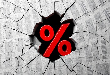 3D red percent symbol on a black background representing a retail sale discount and business promotion icon for finance and shopping design