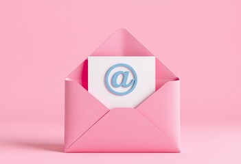 A 3d vector illustration of an envelope with a paper letter and email symbol for business web communication and internet correspondence