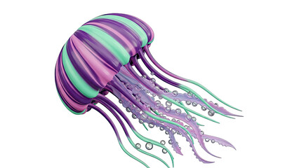 Abstract Jellyfish with Purple and Green Stripes and Bubbles