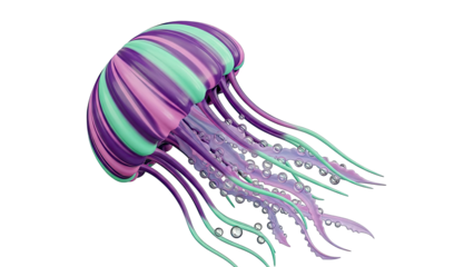 Abstract Jellyfish with Purple and Green Stripes and Bubbles