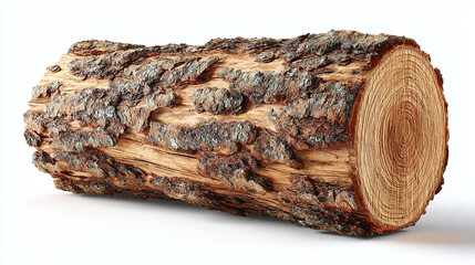 A detailed close-up of a log. The bark and wood grain are clearly visible, showcasing the natural texture and patterns