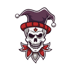 Skull Joker Hat with Collar Halloween Tattoo Emblem