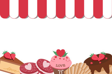 Valentine&rsquo;s Day Dessert Background with Cakes and Cupcakes