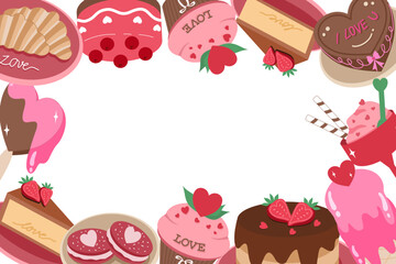 Sweet Valentine's Day Dessert Frame with Assorted Cakes, Cupcakes, and Pastries