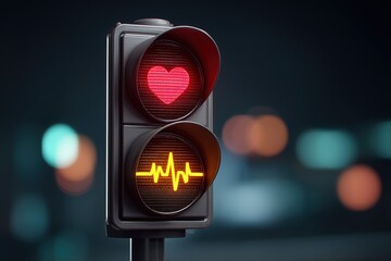 Creative Traffic Light with Heart and Pulse Icon