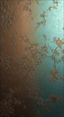 Aged metal surface with brown and teal sections featuring intricate cracks and rough corrosion