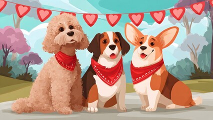 Adorable trio of poodle, beagle