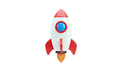 3D Rendering of a Red and White Rocket Ship