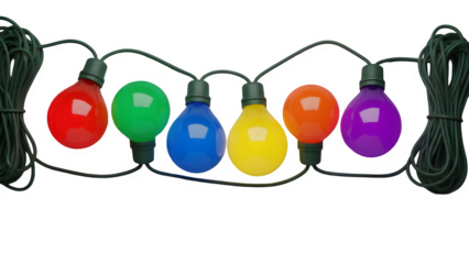 Multicolored string lights isolated on transparent background