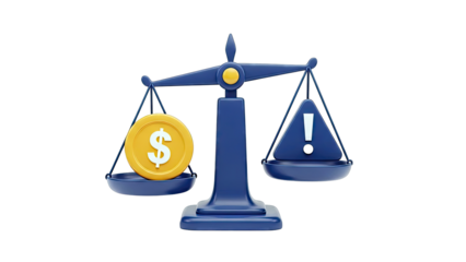 Balance Scale with Dollar Coin and Exclamation Mark